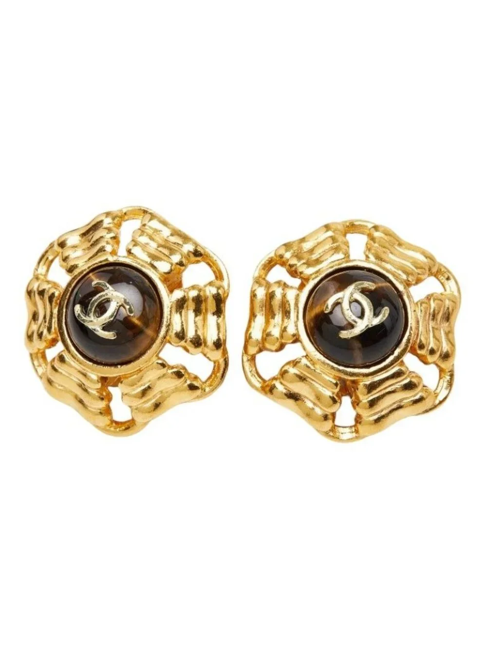 Chanel CC Logo Earrings Gold Plated Tiger